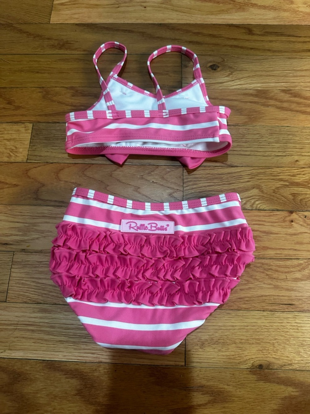 Ruffle Butts Pink & White Striped 2 Pc Bathing Suit Baby Girl 18-24 Months - Picture 2 of 6